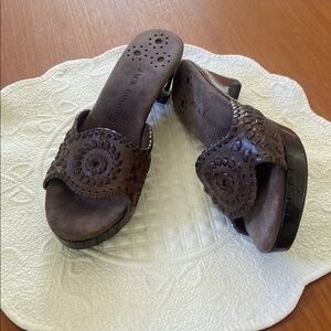 Jack Rogers Brown Leather Mules with Medallion Design